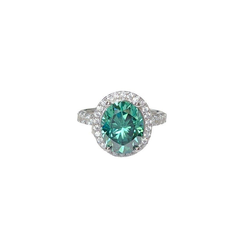 Green Moissanite Halo Ring for Women, Oval Cut Micro Pave Engagement Ring, 1CT 2CT 3CT 5CT – view 5