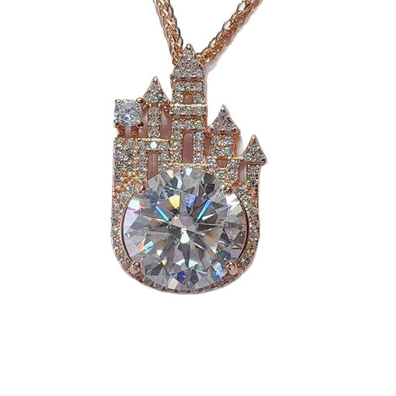 Castle Moissanite Pendant Necklace with Chain, 5 Carat U-Shape Iced Castle Necklace – view 5
