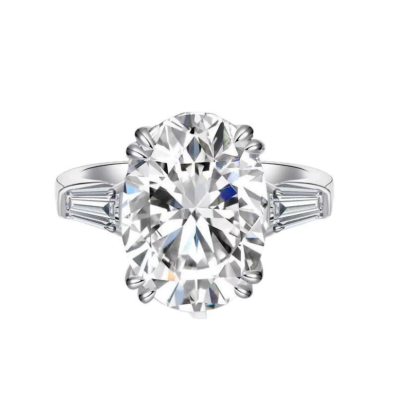 Oval Cut Moissanite Ring for Women, Large Solitaire Engagement Ring with Geometric Side Accents – view 5