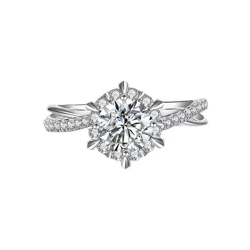 Green Moissanite Halo Ring for Women, Round Cut Engagement Ring, Promise Ring, Size 9-19 – view 5