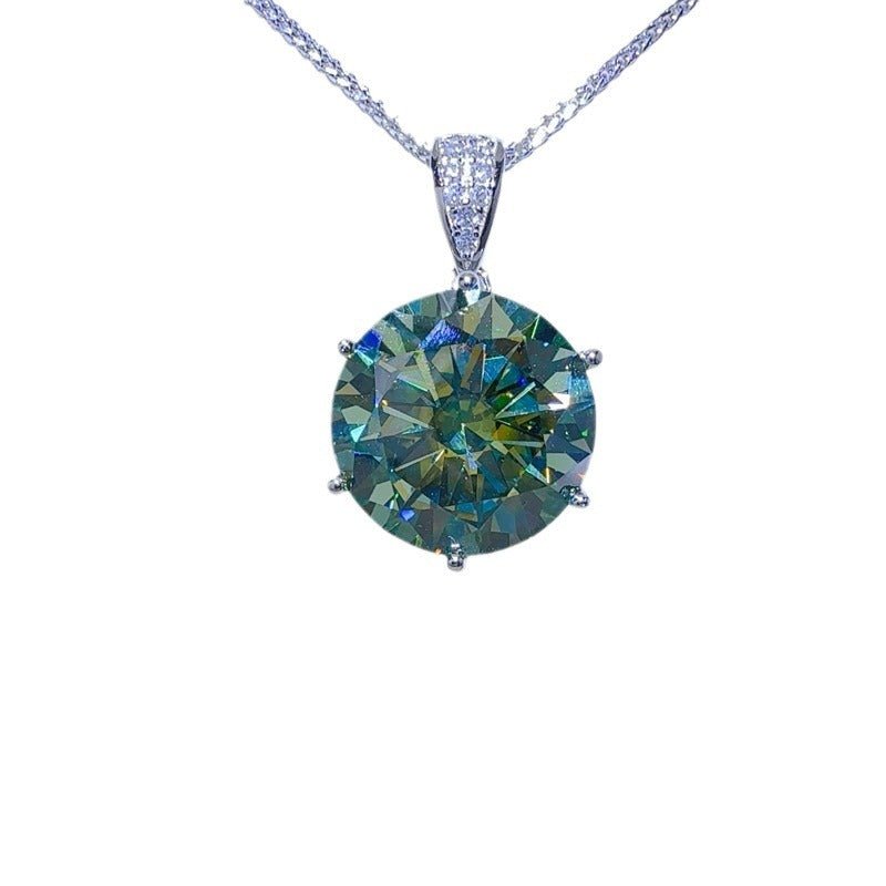 10 Carat Green Moissanite Pendant Necklace with Six-Prong Round Cut Design – view 5