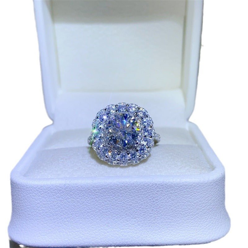 Moissanite Halo Ring for Women, Round Cut Engagement Ring, Double Halo Statement Ring, Sizes 9-20 – view 5