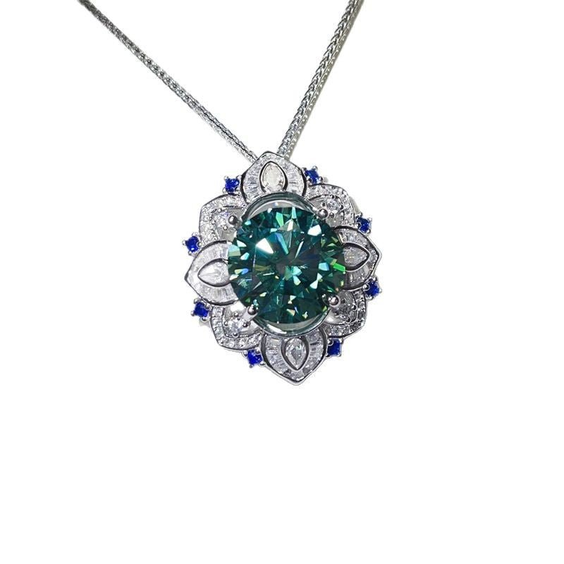5 Carat Green Moissanite Pendant Necklace with Floral Halo and Chain – view 5