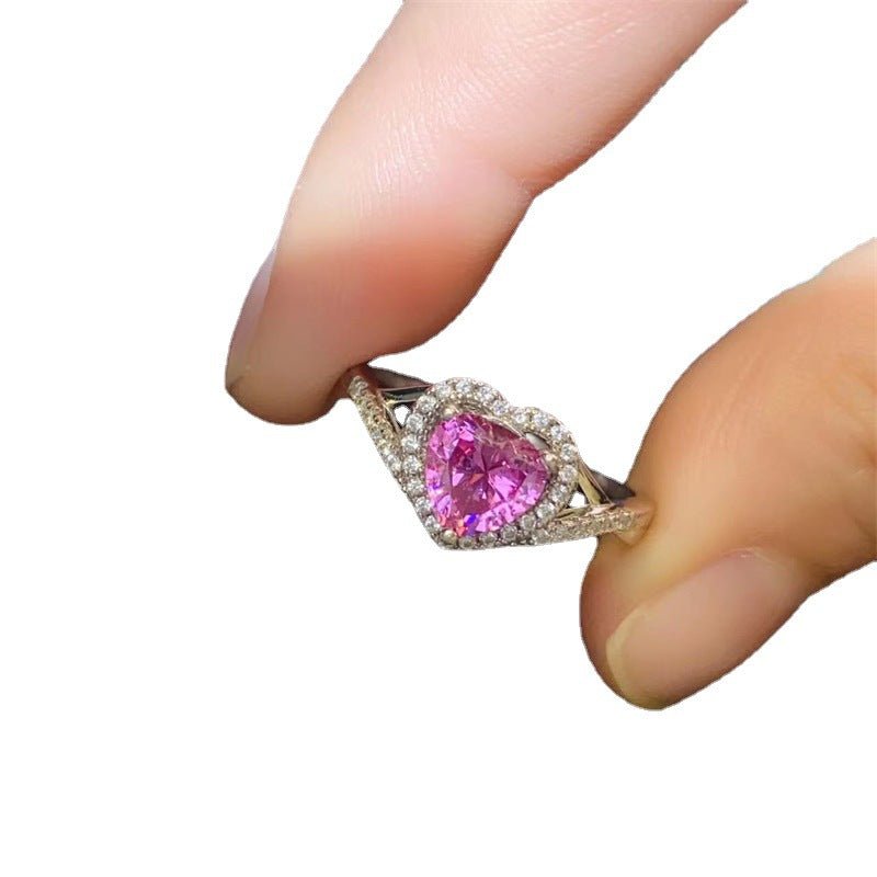 Pink Heart Moissanite Halo Ring, Twisted Band Promise Engagement Ring – view 5