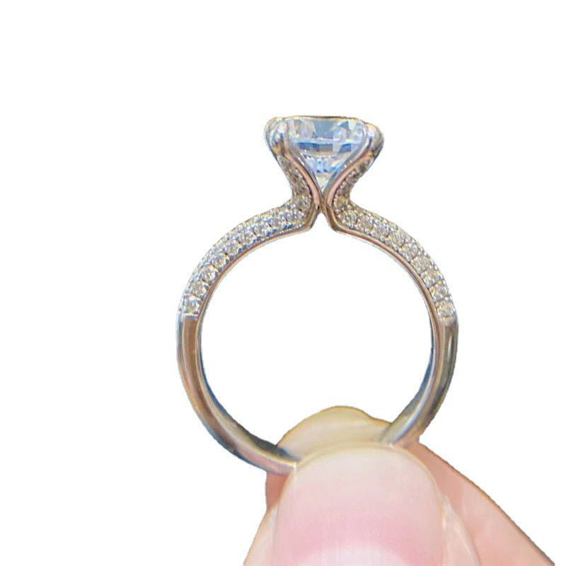 Moissanite Ring for Women, Sparkling Solitaire Pavé Band Ring, Gift for Her – view 5
