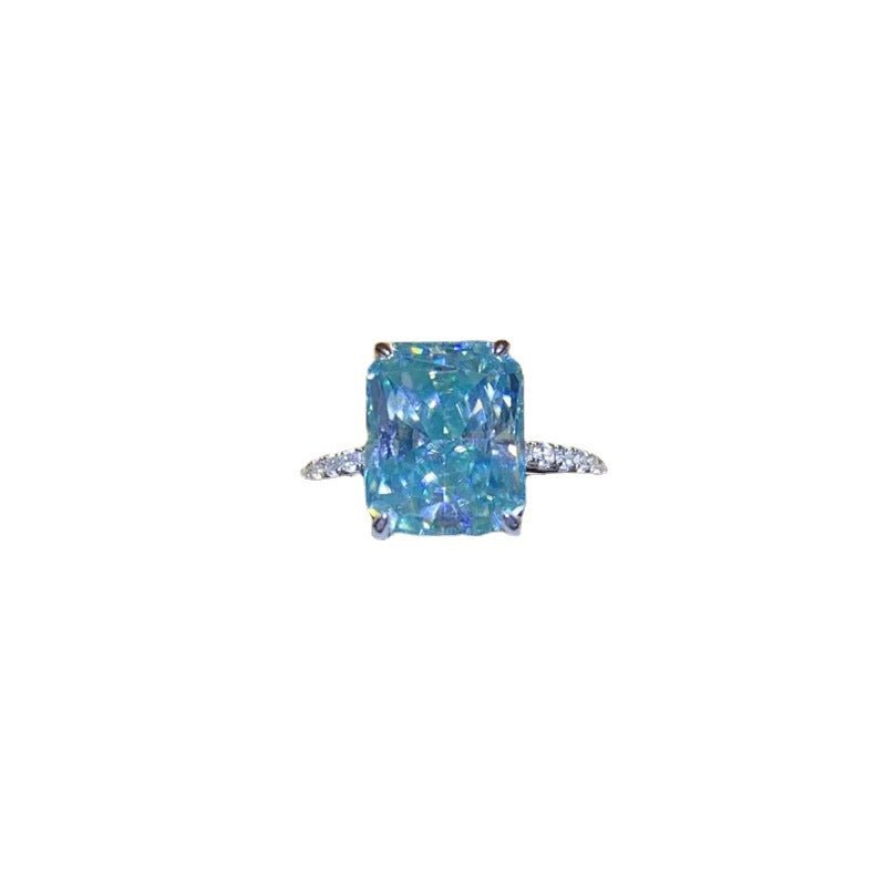 Mint Green Moissanite Ring for Women, Elongated Rectangular Stone Engagement Ring, Pave Band Promise Ring, 1 Carat 2 Carat 3 Carat 5 Carat – view 5