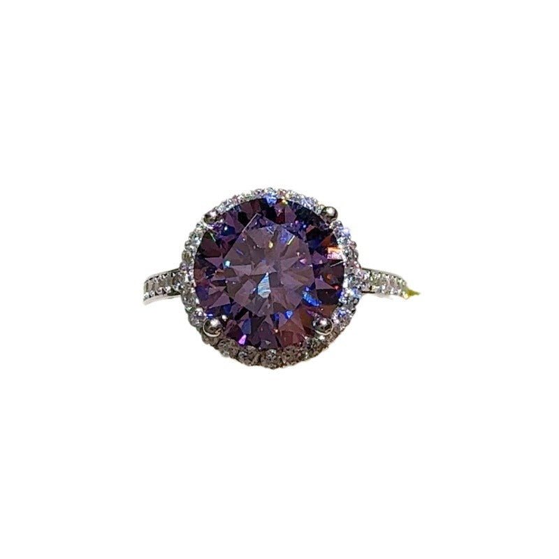 Purple Moissanite Halo Ring for Women, Round Cut Engagement Ring, 1 to 5 Carat Statement Ring – view 5