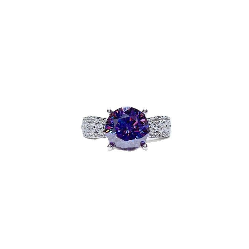 Purple Moissanite Ring for Women, Round Cut Engagement Ring with Pavé Band – view 5