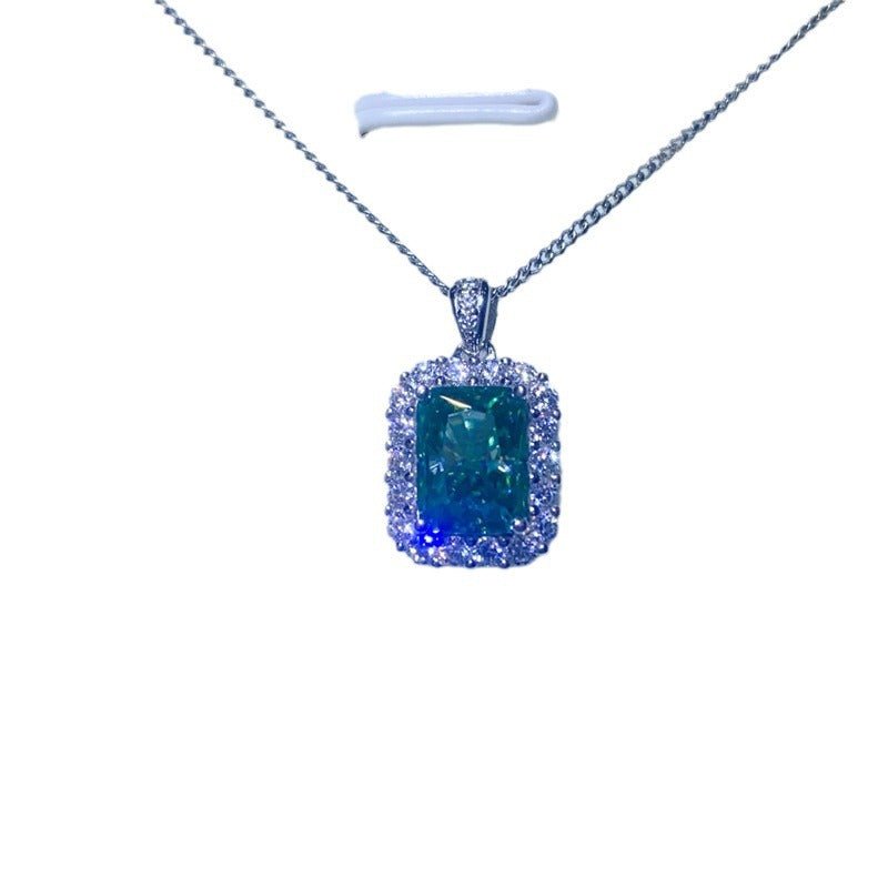 Green Moissanite Radiant Cut Halo Pendant Necklace, Rectangular Mint Green Stone Necklace, 1 Carat or 2 Carat – view 5