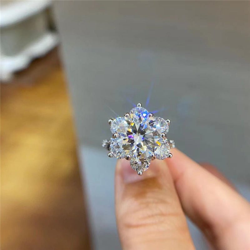 VVS Moissanite Flower Cluster Ring, Adjustable Open Band, Size 9-19 – view 5