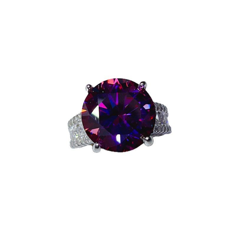 10 Carat Moissanite Ring with Triple Row Pavé Band, Round Statement Engagement Ring – view 17