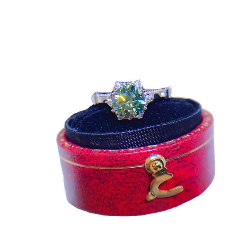 Green Moissanite Ring for Women, U-Shaped Micro-Pavé Solitaire Ring – view 5