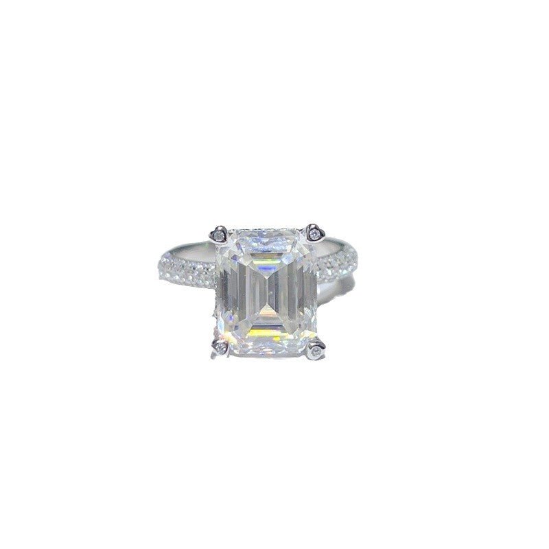5 Carat Emerald Cut Moissanite Ring for Women, Pavé Band Engagement Style Ring – view 5