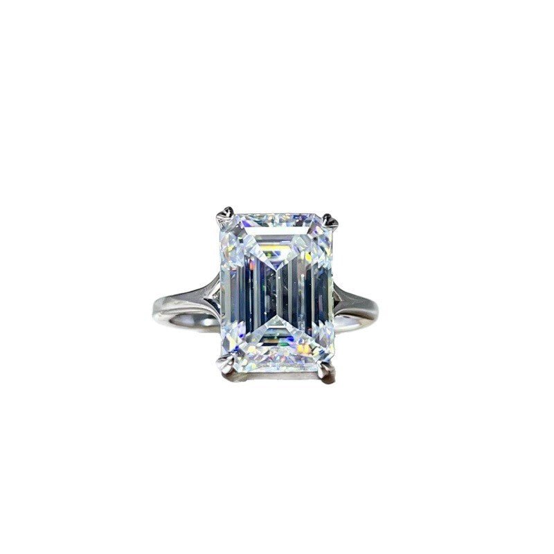 Emerald Cut Moissanite Ring for Women, Geometric Solitaire Engagement Ring, Color Stone Statement Ring – view 5