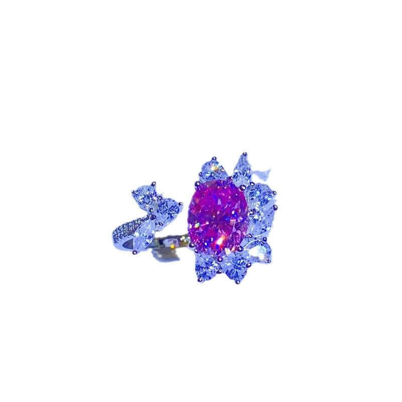 Pink 3 Carat Moissanite Ring for Women, Oval Halo Style Statement Ring – view 5