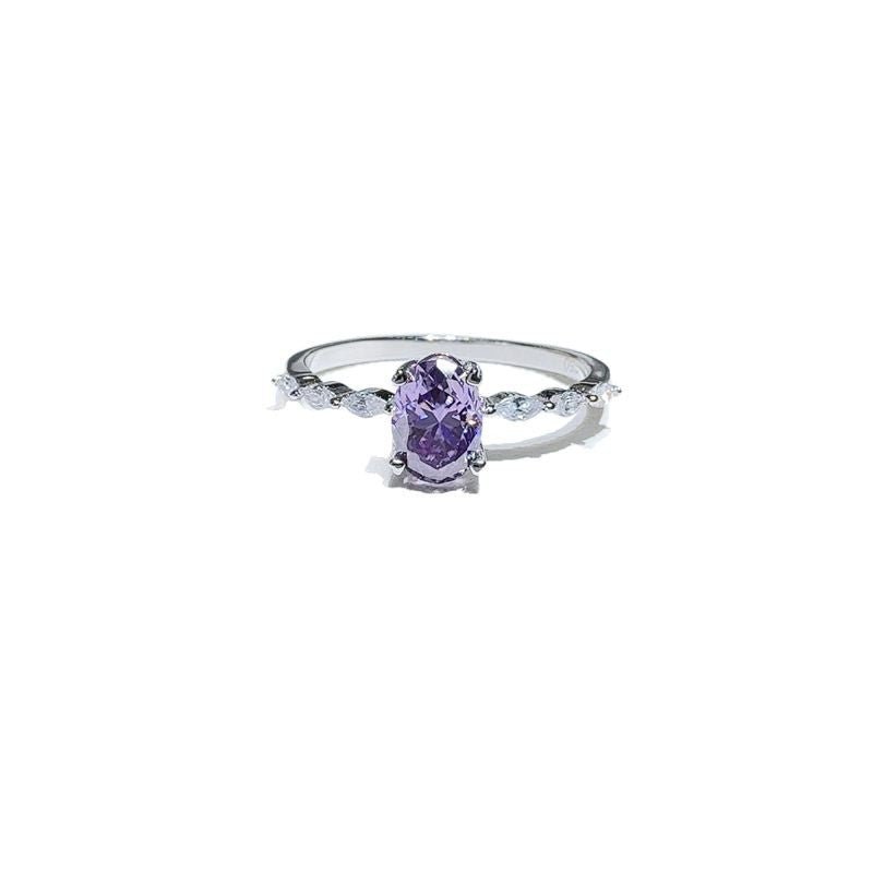 Purple Oval Moissanite Ring for Women, Oval Engagement Ring with Accent Stones, 1 Carat or 2 Carat – view 5