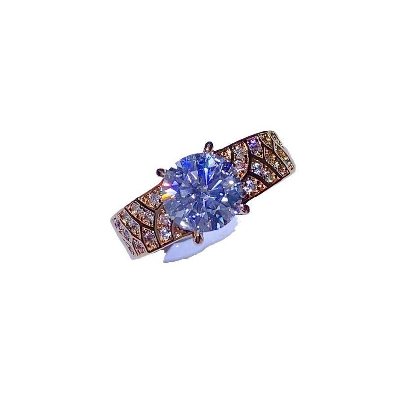 Moissanite Ring for Women, Round Cut Engagement Ring with Pavé Band – view 5