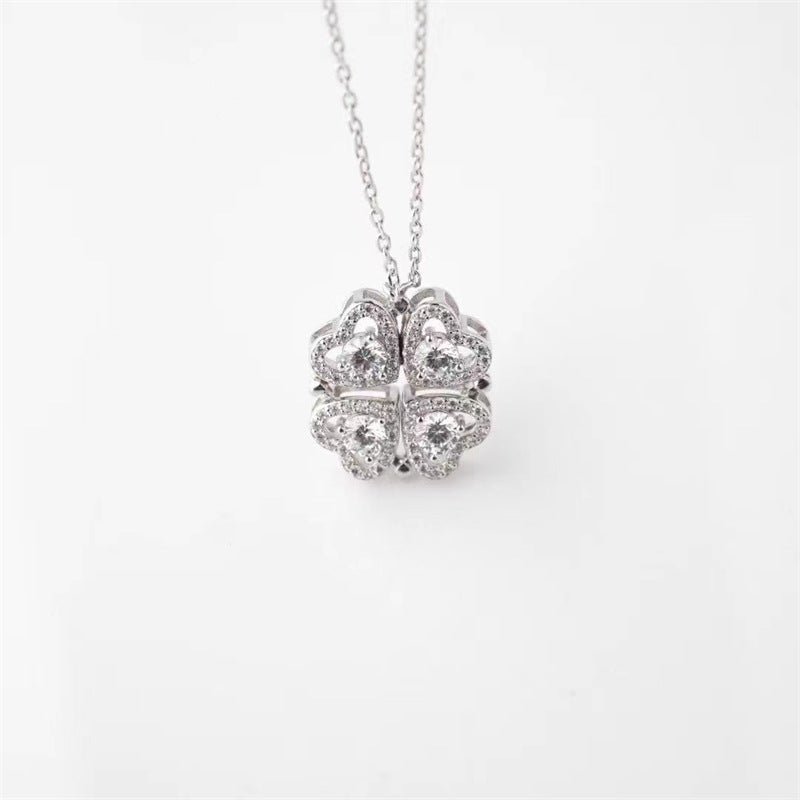 Four Leaf Clover Moissanite Pendant Necklace for Women - Round Stone Collarbone Chain Gift Jewelry – view 5