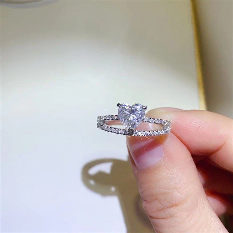 1 Carat Heart Moissanite Ring for Women, Double Band U-Shape Engagement Style Ring – view 5