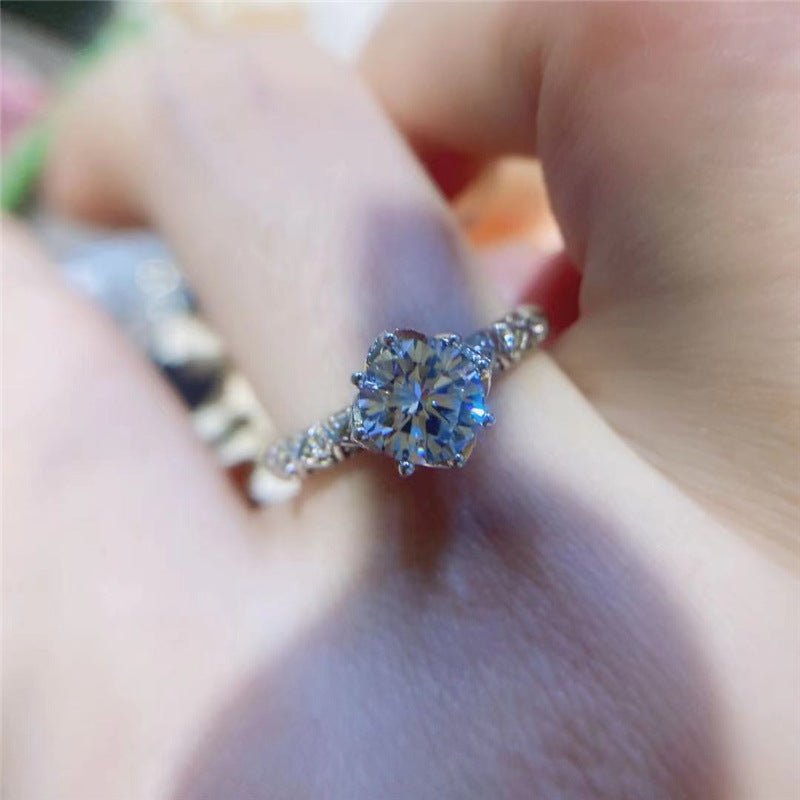 18K Gold Moissanite Ring, Four-Prong Solitaire with Pavé Band – view 5