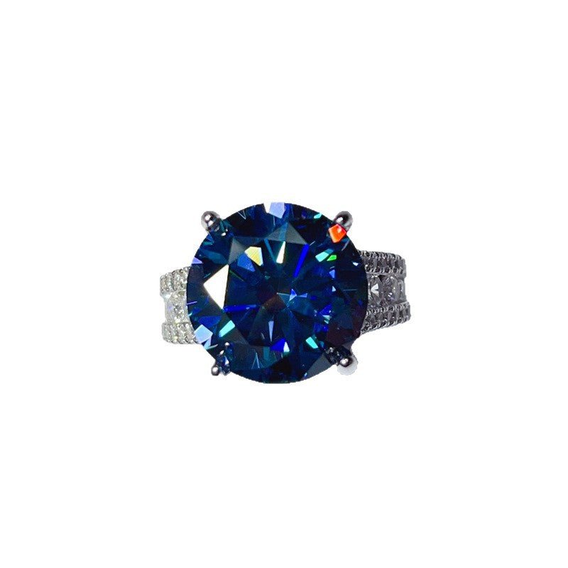 10 Carat Moissanite Ring with Triple Row Pavé Band, Round Statement Engagement Ring – view 22