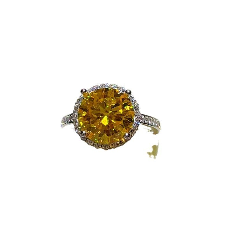5 Carat Yellow Moissanite Halo Ring for Women, Round Cut Micro Pave U-Shape Engagement Ring – view 5
