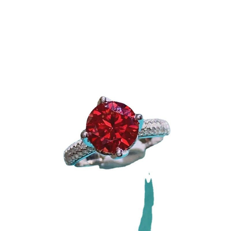 2 Carat Pigeon Blood Red Moissanite Ring with Pavé Band for Women – view 5