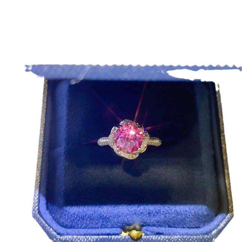 Pink Moissanite Halo Ring for Women, Floral U-Shape Engagement Promise Ring, 1 Carat or 2 Carat – view 5