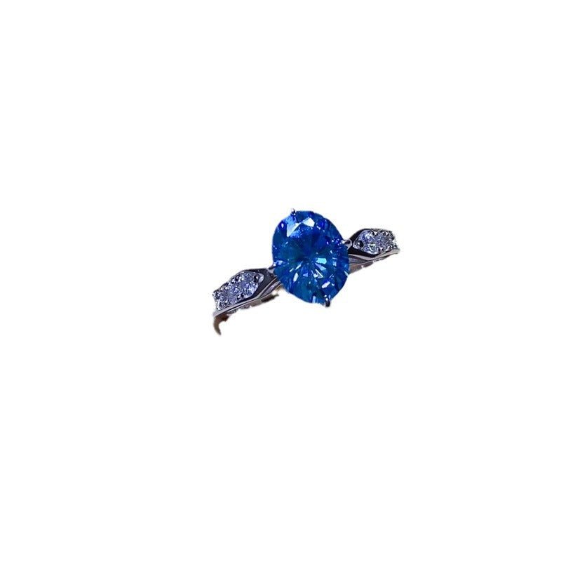 Blue Moissanite Ring for Women, Round Solitaire Style Ring with Side Accent Detail, Size 9-20 – view 5