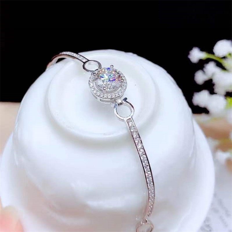 1 Carat Moissanite Bracelet for Women, Round Halo, 18K White Gold – view 5