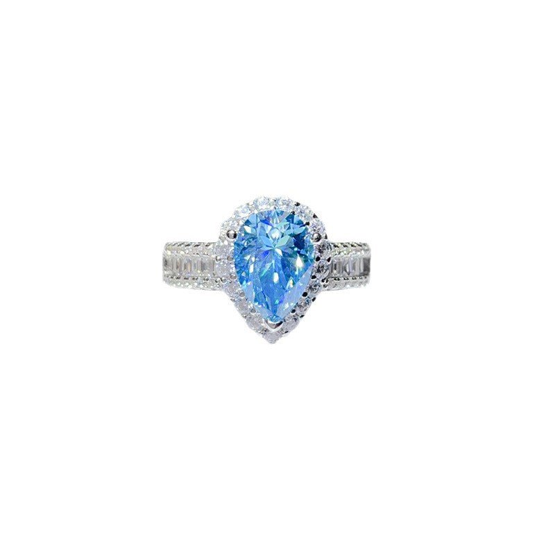 2 Carat Pear Cut Moissanite Halo Ring for Women, Colored Teardrop Engagement Ring with Baguette Band – view 5