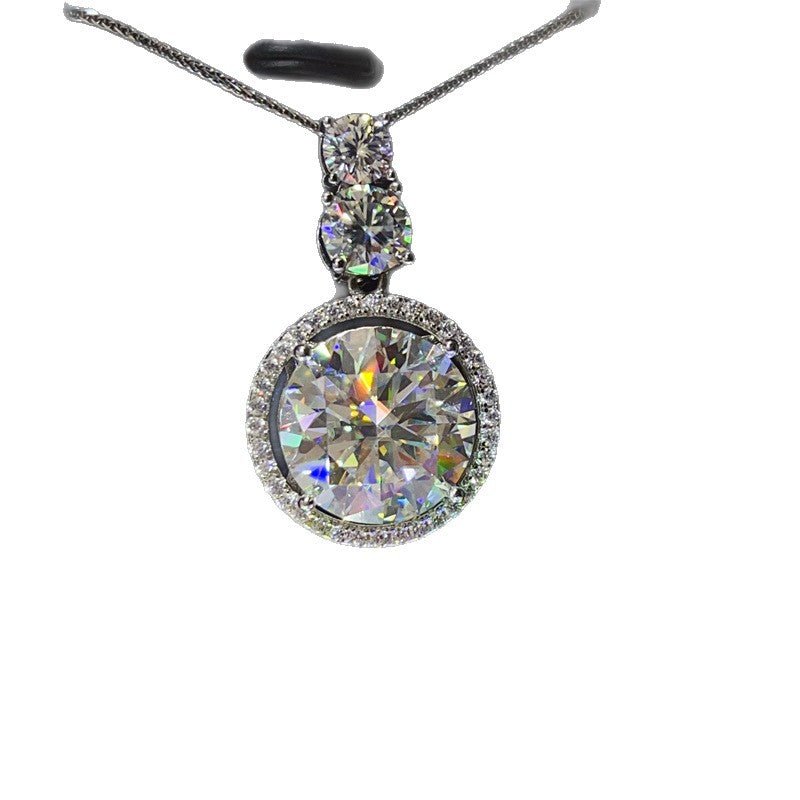 Moissanite Halo Pendant Necklace with Round Center Stone and Pavé Circle Frame – view 5