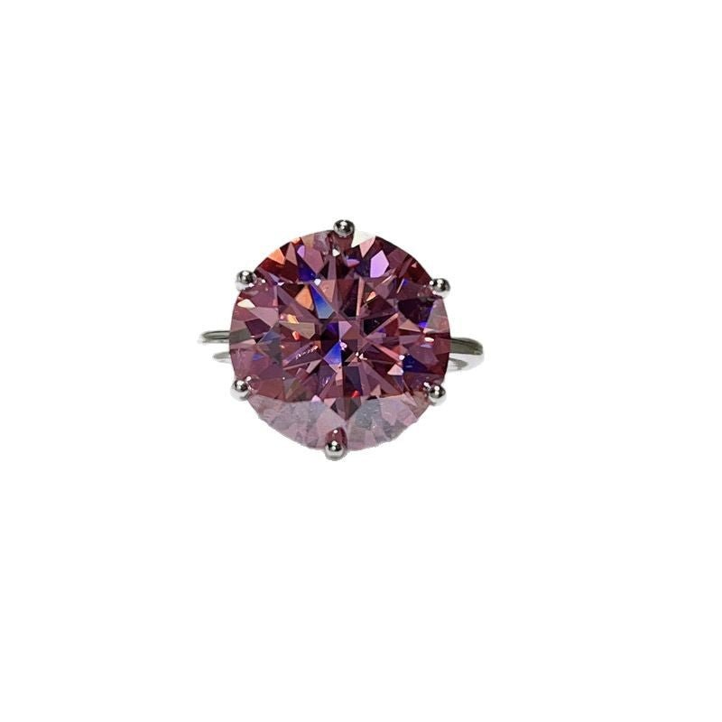 Pink Moissanite Ring for Women, 5 Carat or 10 Carat Round Solitaire Engagement Ring, Six-Prong Statement Ring – view 5