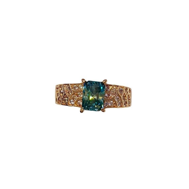 Emerald Green Moissanite Ring for Women, Rectangular Floral Halo Style Ring, Rose Gold Tone, 1 Carat Look, Sizes 8-20 – view 5