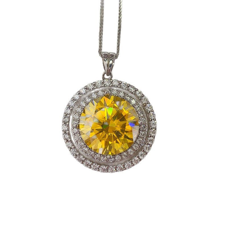 Yellow 10 Carat Moissanite Pendant Necklace Double Halo Round Chain Necklace – view 5
