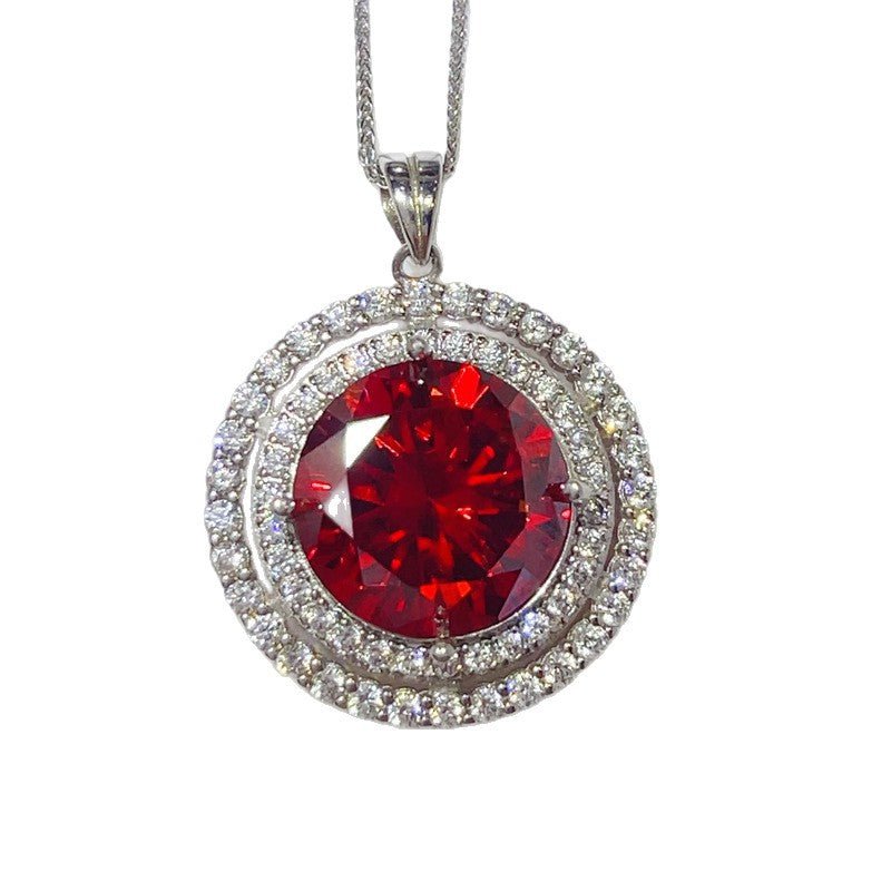 Red 10 Carat Moissanite Pendant Necklace Double Halo Round Necklace for Women – view 5