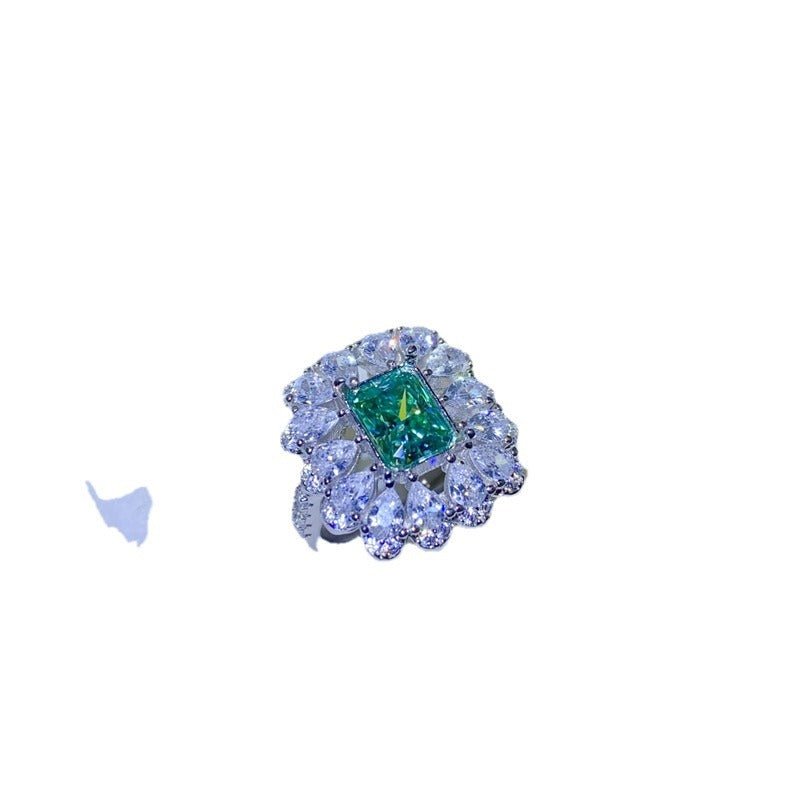 Green Moissanite Halo Ring for Women, Rectangular Geometric Statement Engagement Ring, 1 Carat 2 Carat 3 Carat – view 5