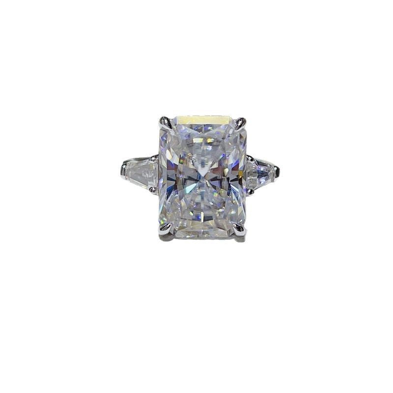 Radiant Cut Moissanite Three Stone Ring for Women, Geometric Rectangle Engagement Style Ring, 3CT 5CT 10CT, US Size 4-9 – view 5