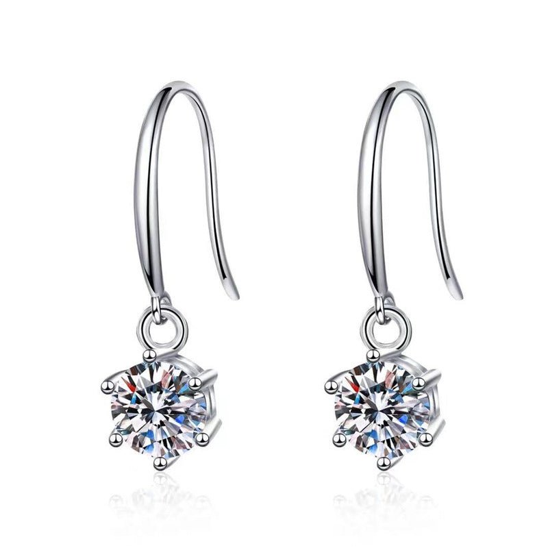 Moissanite Drop Earrings, 18K Gold Hook Earrings, Round Cut Sparkle – view 5