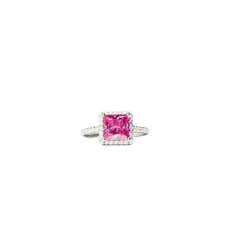 Princess Cut Halo Moissanite Ring for Women, Pink or Blue Engagement Ring, S925 Polished Statement Ring – view 5