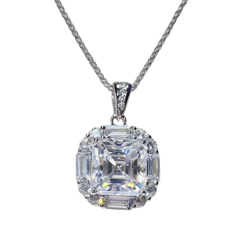 Moissanite Halo Pendant Necklace with Square-Cut Center Stone, Color & Carat Options – view 5