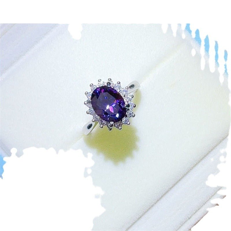 Purple Oval 2 Carat Moissanite Halo Ring for Women – view 5