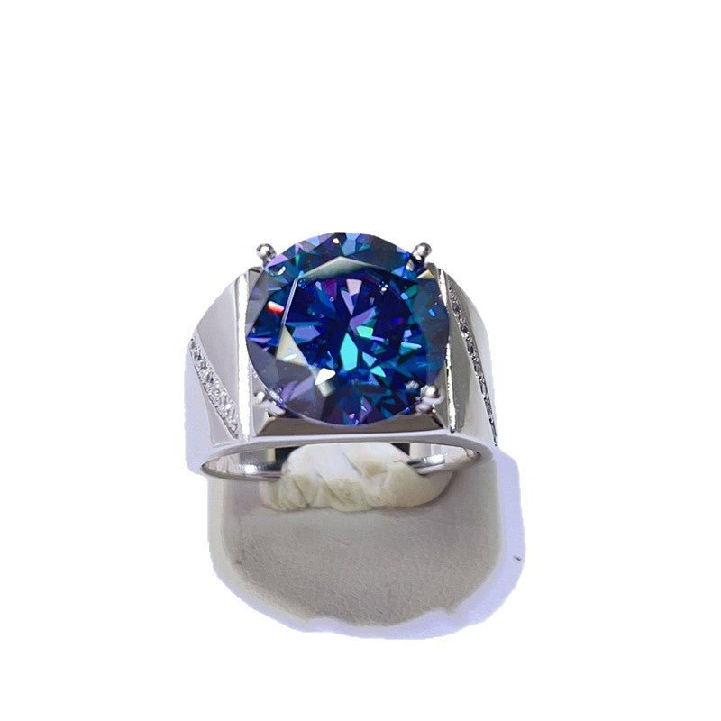 Men's Blue Moissanite Statement Ring – image 5