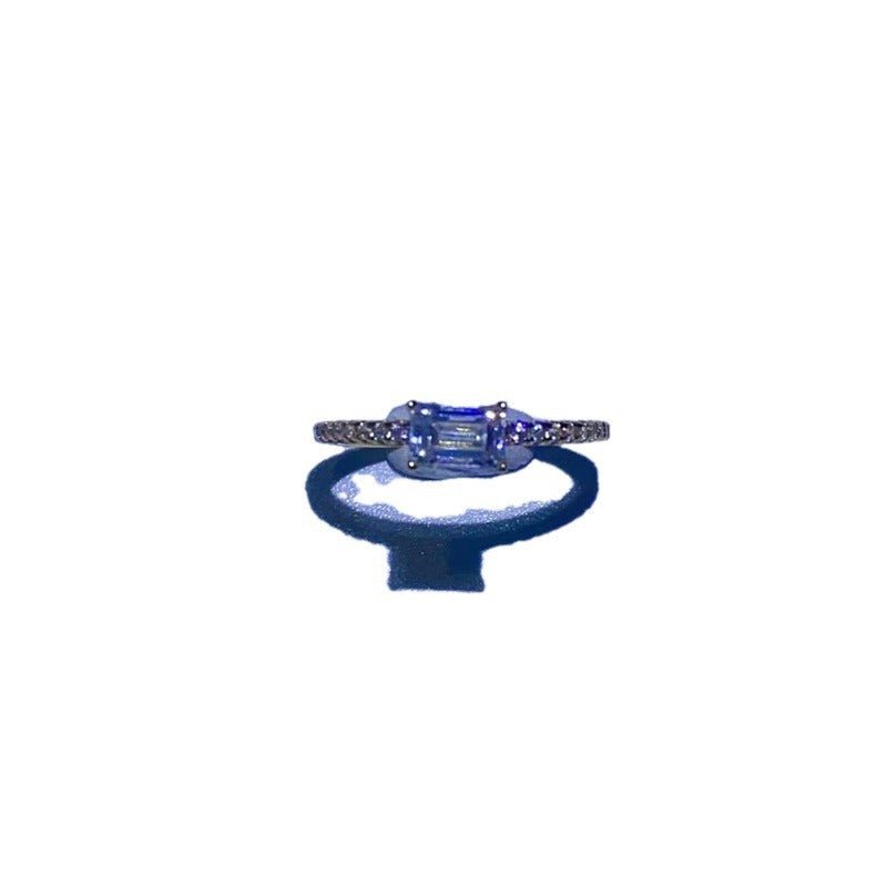 Emerald Cut Moissanite Ring for Women, Pave Band Stackable Finger Ring – view 5