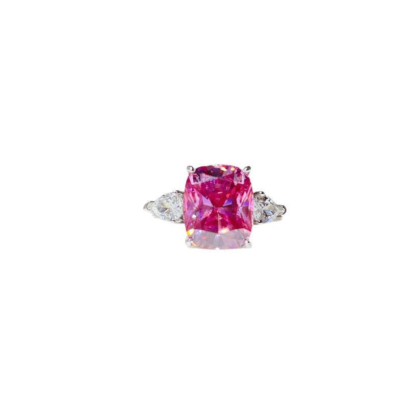 Pink 5 Carat Cushion Cut Moissanite Three-Stone Ring for Women – view 5