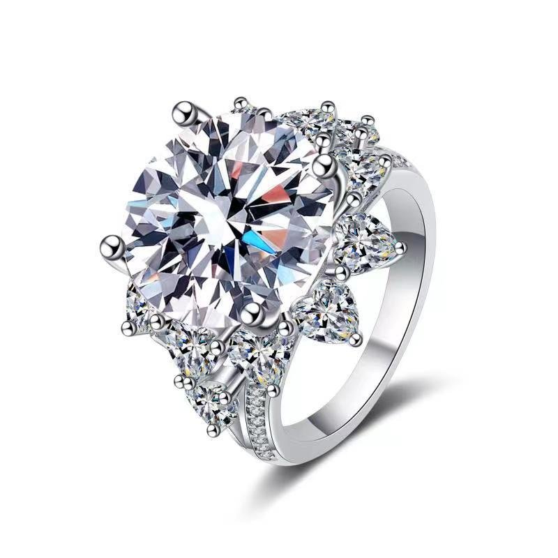Moissanite Halo Ring for Women, 3 Carat or 10 Carat Flower Cluster Engagement Ring, White-Tone U-Shaped Band – view 5