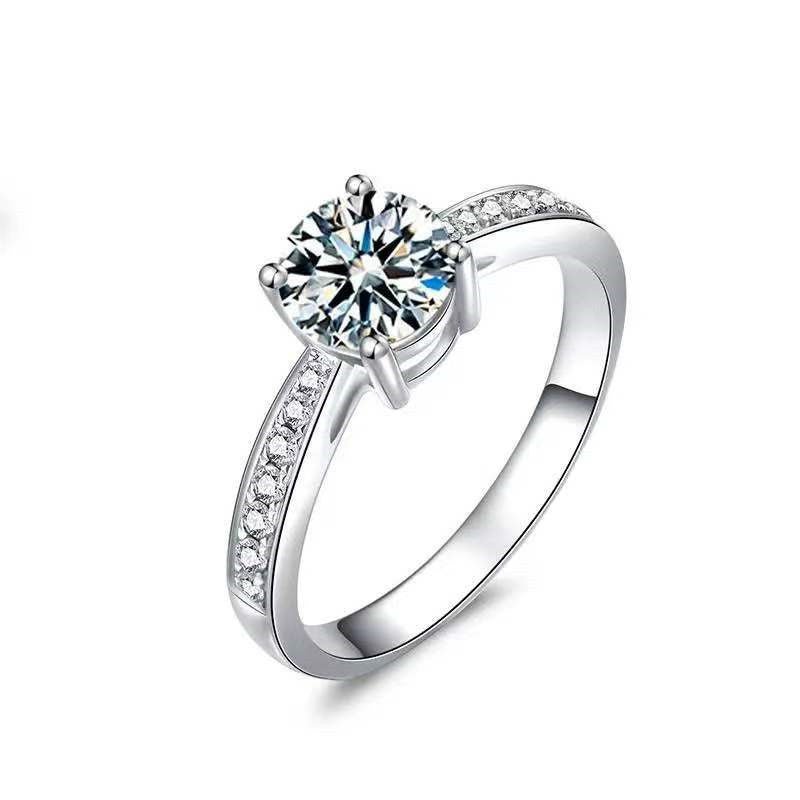 1 Carat Moissanite Ring for Women, Round Cut Four-Prong Solitaire Pave Band Engagement Ring – view 5