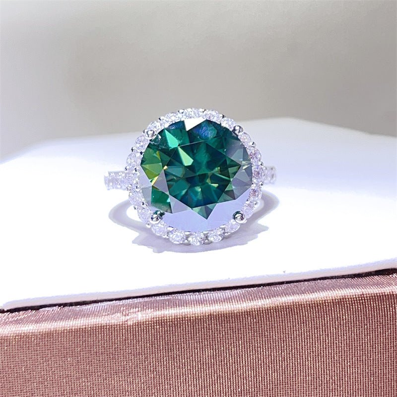 Green Moissanite Halo Ring for Women, 5 Carat Round Statement Engagement Ring – view 5
