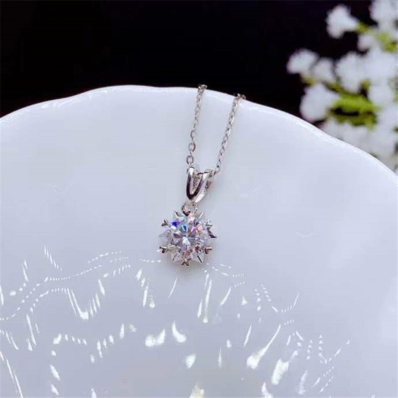 VVS Moissanite Snowflake Pendant Necklace, 1 CT / 1.5 CT / 2 CT, Starburst Chain Pendant – view 5