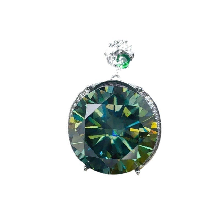 Green Round Moissanite Pendant Necklace, Halo Style Statement Jewelry for Women – view 5